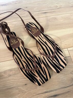 Brother Vellies Tyla Brown honey Zebra-Print Lace-Up Sandals